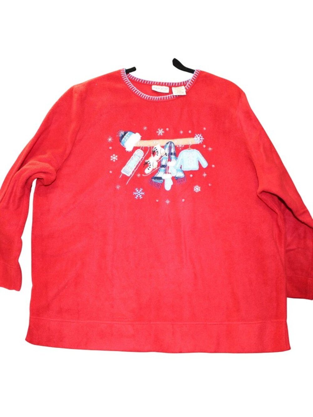 White Stag Womens Plus Size 18W/20W Red Winter Holiday Fleece Crewneck Sweatshir
